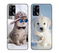 Tveinan 2 Pack Coque Compatible avec Oppo A74 4G / Oppo F19 Etui, Case Mince Souple Silicone Antichoc Protection pour Oppo A74 4G / F19, Housse de Noir Motif Anti-Rayures pour Femme - Chat Chien