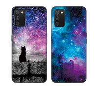 Tveinan 2 Pack Coque Compatible Avec Samsung Galaxy A03s(Taille:166,5*75,9mm) Etui, Case Mince Souple Silicone Antichoc Protection pour Samsung A03S, Housse de Noir Motif pour Femme - Chat Ciel Étoilé