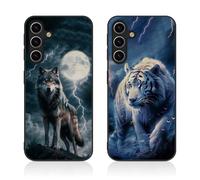 Tveinan 2 Pack Coque pour Samsung Galaxy A55 5G Etui, Noir Housse Étui de Protection en Silicone TPU Souple, Cover Antichoc Ultra Douce Case avec Motif pour Samsung A55 5G - Loup & Tigre Blanc