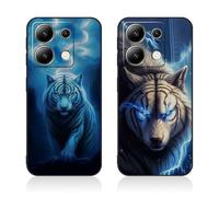 Tveinan 2 Pack Coque pour Xiaomi Redmi Note 13 Pro 5G / Poco X6 5G Etui, Noir Housse Étui de Protection en Silicone TPU Souple, Cover Antichoc Ultra Douce Case avec Motif - Tigre Blanc & Loup Blanc