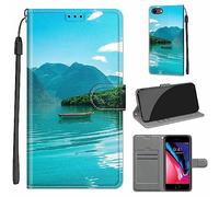 Tveinan Coque pour iPhone 7/8 / iPhone SE 2020 / SE 2022 5G Housse, Etui à Rabat en Cuir PU Étui Portefeuille de Protection Case Cover avec Motif - Paysage Vert