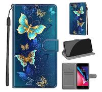 Tveinan Coque pour iPhone 7/8 / iPhone SE 2020 / SE 2022 5G Housse, Etui à Rabat en Cuir PU Étui Portefeuille de Protection Fonction Stand Porte Carte Case Cover avec Motif - Papillon Vert