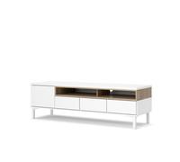 TVILUM Meuble TV 1 portes 3 tiroirs - Blanc mat et décor chêne - L 155,7 x P 48,3 x H 48,2 cm - VIBORG
