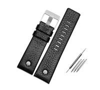 TVKSIPAR Bracelet de montre à rivets métalliques for homme, compatible avec les bracelets en cuir Fit For Diesel DZ7257 DZ4343 DZ4459 DZ7311 4318 24 mm 26 mm 28 mm 30 mm 32 mm(A Black-steel buckle,28m