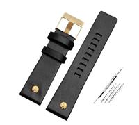 TVKSIPAR Bracelet de montre à rivets métalliques for homme, compatible avec les bracelets en cuir Fit For Diesel DZ7257 DZ4343 DZ4459 DZ7311 4318 24 mm 26 mm 28 mm 30 mm 32 mm(B Black -gold,22mm)