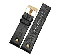 TVKSIPAR Bracelet de montre à rivets métalliques for homme, compatible avec les bracelets en cuir Fit For Diesel DZ7257 DZ4343 DZ4459 DZ7311 4318 24 mm 26 mm 28 mm 30 mm 32 mm(A Black-gold buckle,32mm