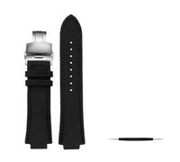 TVKSIPAR Bracelet De Montre Convexe En Nylon Et Cuir For Homme, Compatible For Casio Edifice EFB-680 ECB-10PB/DP/YD/HR GST-B400 26 X 14 Mm 26 X 12 Mm(Black Folding,26.12mm)