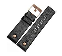 TVKSIPAR Bracelet de montre en cuir avec Rivet, Bracelet de ceinture adapté au Fit For Diesel DZ7313 DZ7333 7322 7257 4318 7348 7334 de remplacement(Black x rose gold,28mm)