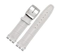 TVKSIPAR Bracelet De Montre En Cuir For Hommes Et Femmes, Étanche, Adapté Fit For SWATCH, 17mm, 19mm, Sport, Remplacement(White,19mm)