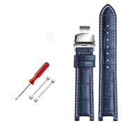 TVKSIPAR Bracelet de montre en cuir véritable bleu for montres Fit For GC, 22 x 13 mm, 20 x 11 mm, cranté(Blue white hook,20-11 silver)