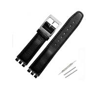 TVKSIPAR Bracelet en cuir de 17mm for Swatch Lychee, Bracelet de montre for hommes et femmes, accessoires de remplacement, boucle en métal(Black black silver)