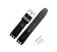 TVKSIPAR Bracelet en cuir de 17mm for Swatch Lychee, Bracelet de montre for hommes et femmes, accessoires de remplacement, boucle en métal(Black white silver)