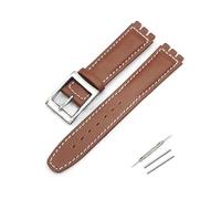 TVKSIPAR Bracelet en cuir de 17mm for Swatch Lychee, Bracelet de montre for hommes et femmes, accessoires de remplacement, boucle en métal(Brown white silver)