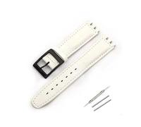 TVKSIPAR Bracelet en cuir de 17mm for Swatch Lychee, Bracelet de montre for hommes et femmes, accessoires de remplacement, boucle en métal(White white)