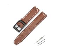 TVKSIPAR Bracelet en cuir de 17mm for Swatch Lychee, Bracelet de montre for hommes et femmes, accessoires de remplacement, boucle en métal(Brown white)