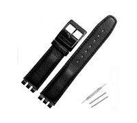 TVKSIPAR Bracelet en cuir de 17mm for Swatch Lychee, Bracelet de montre for hommes et femmes, accessoires de remplacement, boucle en métal(Black black)