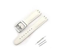 TVKSIPAR Bracelet en cuir de 17mm for Swatch Lychee, Bracelet de montre for hommes et femmes, accessoires de remplacement, boucle en métal(White white silver)