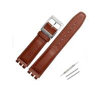 TVKSIPAR Bracelet en cuir de 17mm for Swatch Lychee, Bracelet de montre for hommes et femmes, accessoires de remplacement, boucle en métal(Brown brown silver)