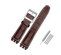 TVKSIPAR Le Bracelet De Montre En Cuir Convient For Swatch Fit For Yrs Series Bracelet D'interface Concave Convexe 17 19mm Bracelet For Hommes Et Femmes(Brown white silver,19mm)