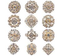 Tvoip Fashion Lot de 12 broches en forme de fleur avec strass transparents, Métal, Pierre précieuse