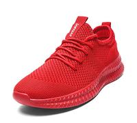 Tvtaop Hommes Baskets Chaussures De Course sur Route Sneaker Gym Athlétique Respirant Sports De Plein Air Jogging Fitness Antidérapant Léger Confortable Casual Chaussures De Marche,Rouge 49 EU
