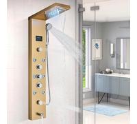 TVTIUO Colonne d'hydromassage douche en acier inoxydable, panneau de douche moderne 5 fonctions sortie d'eau avec lumières LED, robinet de baignoire, buses de massage, doré