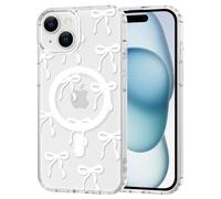 TVVTPU Coque Magnétique pour iPhone 15, Compatible avec MagSafe, Esthétique Motif de Papillon Housse Anti-Jaune Transparent Étui Aimantée Antichoc Anti-Rayures Dos PC Arrière Bumper Case, Blanc