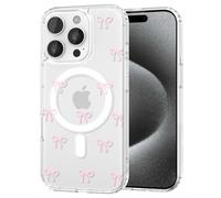 TVVTPU Coque Magnétique pour iPhone 15 Pro, Compatible avec MagSafe, Esthétique Motif de Papillon Housse Anti-Jaune Transparent Étui Aimantée Antichoc Anti-Rayures Dos PC Arrière Bumper Case, Rose
