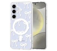 TVVTPU Coque Magnétique pour Samsung Galaxy S25 / S24, Compatible avec MagSafe, Esthétique Motif de Papillon Housse Anti-Jaune Transparent Étui Aimantée Antichoc Anti-Rayures Dos PC Bumper Case, Blanc