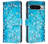TVVTPU Coque pour Google Pixel 10 Pro XL, Etui Protection Premium en Cuir PU, Esthétique Motif Design Housse Pochette Flip de Portefeuille avec Emplacements Cartes Fonction Stand Case, Prunus mume