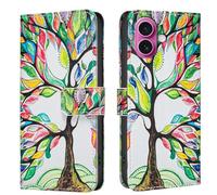 TVVTPU Coque pour iPhone 16, Etui Protection Premium en Cuir PU, Esthétique Motif Design Housse Pochette Flip de Portefeuille avec Emplacements Cartes Fonction Stand Case, Arbre