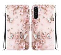 TVVTPU Coque pour Samsung Galaxy A56 5G / A36 5G, Etui Protection en Cuir PU, Esthétique Motif Design Housse Pochette Flip de Portefeuille avec Emplacements Cartes Fonction Stand Case, Papillon Rose