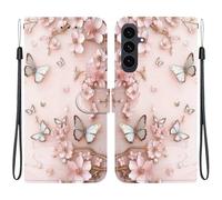TVVTPU Coque pour Samsung Galaxy S25 FE, Etui Protection Premium en Cuir PU, Esthétique Motif Design Housse Pochette Flip de Portefeuille avec Emplacements Cartes Fonction Stand Case, Papillon Rose