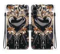 TVVTPU Coque pour Samsung Galaxy S25 FE, Etui Protection Premium en Cuir PU, Esthétique Motif Design Housse Pochette Flip de Portefeuille avec Emplacements Cartes Fonction Stand Case, Cœur d'or Noir