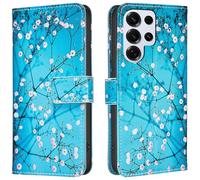 TVVTPU Coque pour Samsung Galaxy S25 Ultra, Etui Protection Premium en Cuir PU, Esthétique Motif Design Housse Pochette Flip de Portefeuille avec Emplacements Cartes Fonction Stand Case, Prunus mume