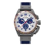 TW Steel New Canteen Mens 46 mm Quartz Watch with Leather on Rubber Strap, and Date Calendar, Bleu, Bracelet