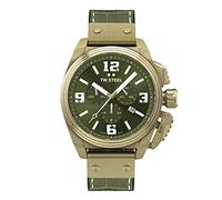 TW Steel New Canteen Mens Montre chronographique à Quartz 46 mm avec Bracelet en Cuir, et Calendrier de Date, Vert, Bande