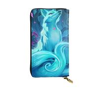 TWACAL Ocean Green Wave Portefeuille en cuir avec porte-monnaie élégant et durable pour carte de crédit 19 x 10,5 cm, Renard bleu à neuf queues, One Size, Compacte