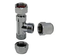 TWaLa Répartiteur en T pour valves d'angle 3/8" - Raccord à compression pour tubes en cuivre - Laiton chromé - Écrou de raccord 3/8" IG et 2 x AG