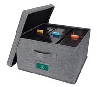 TWAVETREE Boîte de rangement VHS avec couvercle, étui pratique avec étiquettes d'index, 36,8 x 33,4 x 21,6 cm, support VHS pour stocker jusqu'à 42 rubans adhésifs, gris
