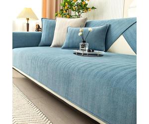 Twaynorb Funny Fuzzy Sofa Cover, Herringbone Chenille Fabric Furniture Protector Non Slip Sofa Cover 1 2 3 Seater (Lake Blue,110 * 210cm)