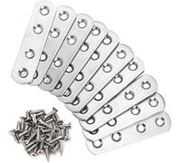Tweal Fixation Droits Plats Plaques,10pcs Pattes d'assemblage Équerres Plaquées Réparation Support Fixation Meubles Acier Inoxydable 76 x 16 mm