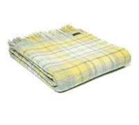Tweedmill Textiles Couvre-lit en laine vierge 100 % pure - Fabriqué en Grande-Bretagne - Vert océan, jaune et crème