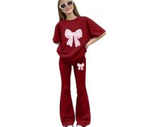 Tween Girls Spring Lot de 2 chemises à manches courtes avec imprimé nœud et bas évasé extensible, léger et doux pour l'école et les activités de plein air quotidiennes (1B-vin, 11-12 ans)