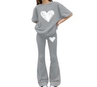 Tween Girls Spring Lot de 2 chemises à manches courtes avec imprimé nœud, pantalon extensible et doux pour l'école et les activités de plein air quotidiennes (1C-gris, 12 à 13 ans)