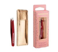 Tweezerman Mini pince à épiler inclinée vintage rose avec étui - Pince à épiler pour sourcils pour homme et femme