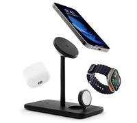 Twelve South HiRise 3 Deluxe Twelve South 3-in-1 MagSafe + Qi2 Charging Stand for iPhone, Watch, and AirPods, Black