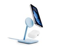 Twelve South HiRise Station de charge sans fil 2 en 1 de luxe pour appareils Apple Qi2 MagSafe, support de charge rapide pour iPhone 15 14 13 12 11 Pro et Max Series AirPods Pro/3/2, bleu glacial