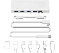 Twelve South StayGo | USB-C Hub pour Type C MacBooks, iMac M1, Laptops et iPad Pro avec câble de bureau de 1 mètre inclus + câble de voyage escamotable pour la maison, le bureau et les voyages (blanc)