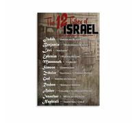 Twelve Tribes of Israel Chart Canvas Art Biblical Reference Old Testament History Wall Decor for Church Study Home Office Gift for Pastor Teacher(Framed,16x24inch(40x60cm))